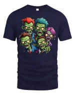 Funny Cartoon Zombie Squad Horror T-shirt - navy t-shirt on white background