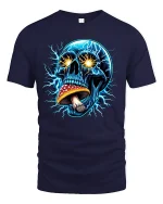 Electric Skull With Mushroom Tee - navy t-shirt on white background