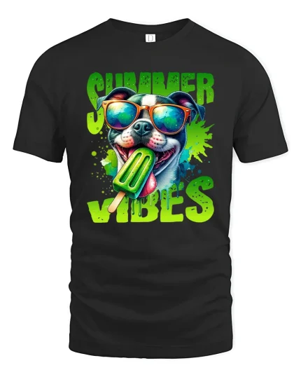 Summer Vibes Dog Popsicle T-shirt - black t-shirt on white background