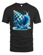 Ocean Seashell Splash Graphic T-shirt - black t-shirt on white background