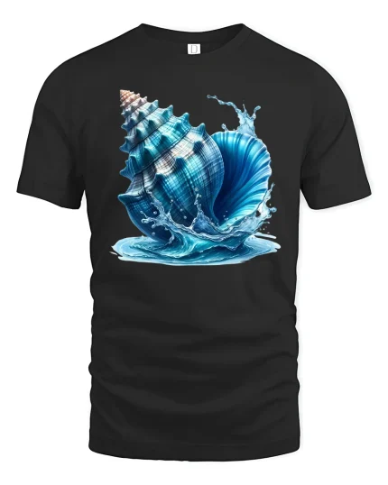 Ocean Seashell Splash Graphic T-shirt - black t-shirt on white background