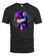 Neon Wolf Headphones Graphic Tee - black t-shirt on white background