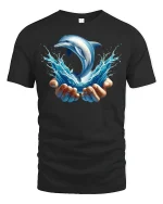 Dolphin Splash Graphic T-shirt - black t-shirt on white background