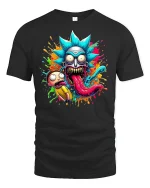 Crazy Cartoon Monster Face Tee - black t-shirt on white background