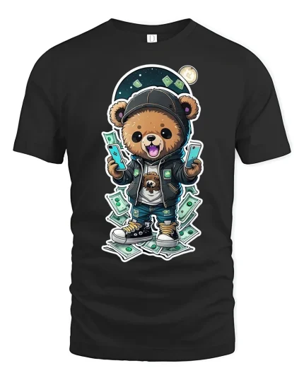 Hip Hop Money Bear Streetwear T-shirt - black t-shirt on white background