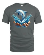 Dolphin Splash Graphic T-shirt - gray t-shirt on white background