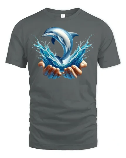 Dolphin Splash Graphic T-shirt - gray t-shirt on white background