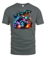T-Rex Monster Truck T-shirt - gray t-shirt on white background
