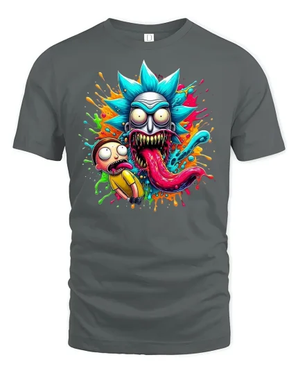 Crazy Cartoon Monster Face Tee - gray t-shirt on white background