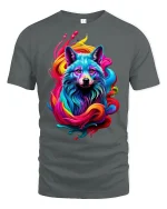 Vibrant Neon Wolf Splash Art T-shirt - gray t-shirt on white background