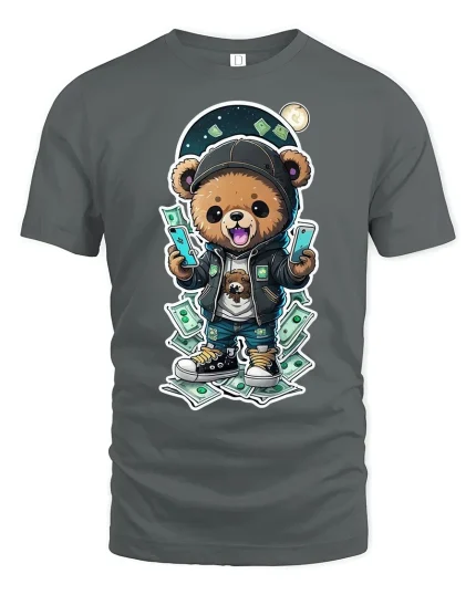 Hip Hop Money Bear Streetwear T-shirt - gray t-shirt on white background