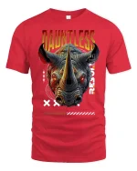 Dauntless Rhino Graphic Streetwear T-shirt - red t-shirt on white background