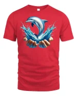Dolphin Splash Graphic T-shirt - red t-shirt on white background