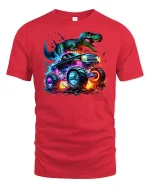 T-Rex Monster Truck T-shirt - red t-shirt on white background