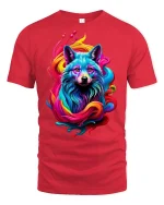 Vibrant Neon Wolf Splash Art T-shirt - red t-shirt on white background