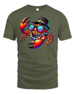 Cool Crab Party Vibes Funny T-shirt - military green t-shirt on white background