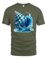 Ocean Seashell Splash Graphic T-shirt - military green t-shirt on white background