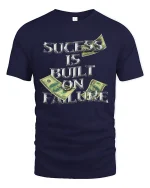 Success Built on Failure Money Quote T-shirt - navy t-shirt on white background