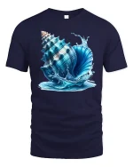 Ocean Seashell Splash Graphic T-shirt - navy t-shirt on white background