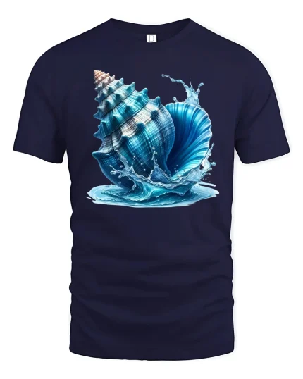 Ocean Seashell Splash Graphic T-shirt - navy t-shirt on white background