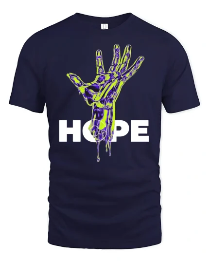 Futuristic Hope Hand Tee - navy t-shirt on white background