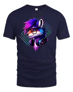 Neon Wolf Headphones Graphic Tee - navy t-shirt on white background