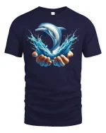 Dolphin Splash Graphic T-shirt - navy t-shirt on white background