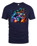 T-Rex Monster Truck T-shirt - navy t-shirt on white background