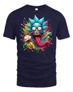 Crazy Cartoon Monster Face Tee - navy t-shirt on white background
