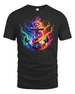Fiery Anchor Nautical Flame T-shirt - black t-shirt on white background