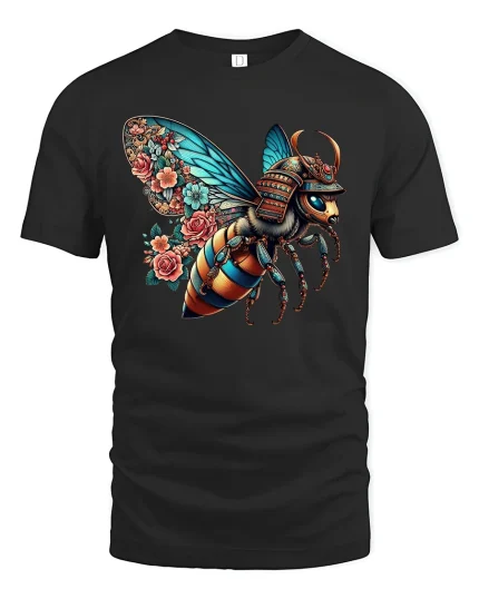 Samurai Bee Warrior Graphic T-shirt - black t-shirt on white background