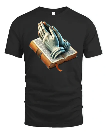 Faithful Prayer Hands Bible Graphic Tee - black t-shirt on white background