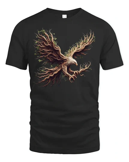 Nature Spirit Eagle Tree Roots T-shirt - black t-shirt on white background