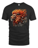 Fiery Lion Head Artistic Flames T-shirt - black t-shirt on white background