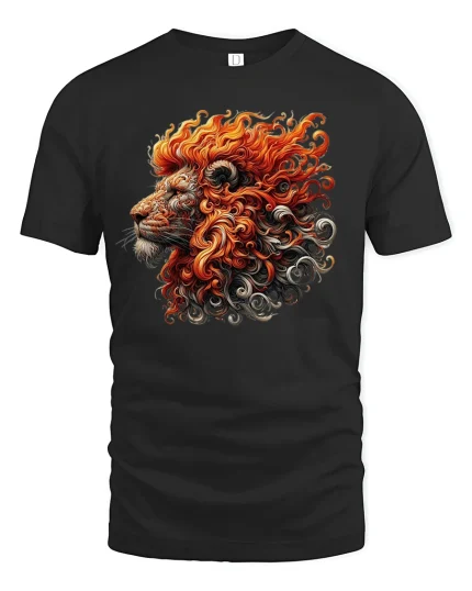 Fiery Lion Head Artistic Flames T-shirt - black t-shirt on white background