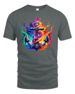 Fiery Anchor Nautical Flame T-shirt - gray t-shirt on white background