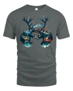 Majestic Deer Mountain Forest Wildlife T-shirt - gray t-shirt on white background