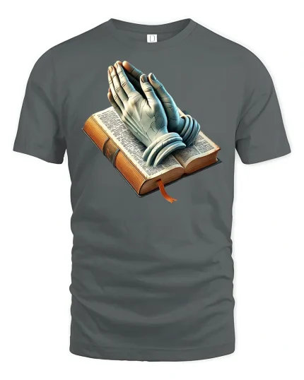 Faithful Prayer Hands Bible Graphic Tee - gray t-shirt on white background