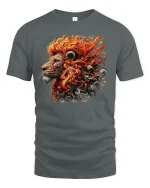 Fiery Lion Head Artistic Flames T-shirt - gray t-shirt on white background