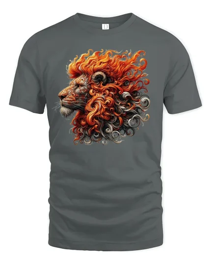 Fiery Lion Head Artistic Flames T-shirt - gray t-shirt on white background