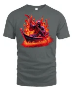 Grim Reaper Fiery Boat Ride T-shirt - gray t-shirt on white background