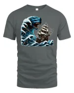 Sea Monster Ship Attack Tee - gray t-shirt on white background