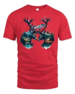 Majestic Deer Mountain Forest Wildlife T-shirt - red t-shirt on white background