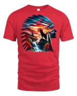 Wolf Spirit Mountain Sunset Nature T-shirt - red t-shirt on white background