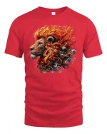 Fiery Lion Head Artistic Flames T-shirt - red t-shirt on white background