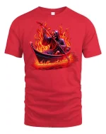 Grim Reaper Fiery Boat Ride T-shirt - red t-shirt on white background