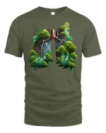 Forest Lungs Nature Art Tee - military green t-shirt on white background
