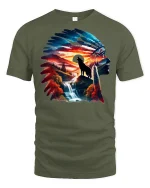 Wolf Spirit Mountain Sunset Nature T-shirt - military green t-shirt on white background