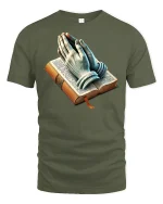 Faithful Prayer Hands Bible Graphic Tee - military green t-shirt on white background