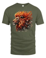 Fiery Lion Head Artistic Flames T-shirt - military green t-shirt on white background